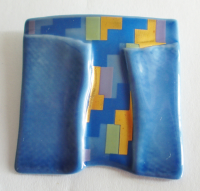 Porzellanbrosche Rosenthal blau Design van Loon 4,7x4,5cm