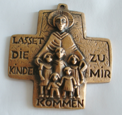 Bronze Kreuz Lasset die Kinder zu mir kommen 7,2x7cm #29