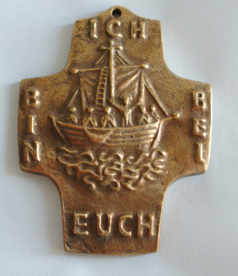 Bronze Kreuz Segelschiff Ich bin bei Euch Butzon & Bercker 8,4x6,4cm #32