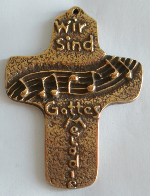 Bronze Kreuz Noten Wir sind Gottes Melodie 8,2x6,2cm #33