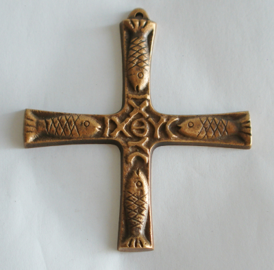 Bronze Kreuz Fische 10,5x9,5cm #34