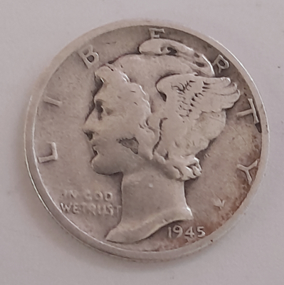 1 One Dime 1945 USA Silber 900 2,4g Ø1,8cm