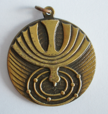 Anhänger Plakette Taube Schenke uns deinen Geist Messing / Bronze ? Ø3,5cm