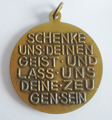Anhänger Plakette Taube Schenke uns deinen Geist Messing / Bronze ? Ø3,5cm