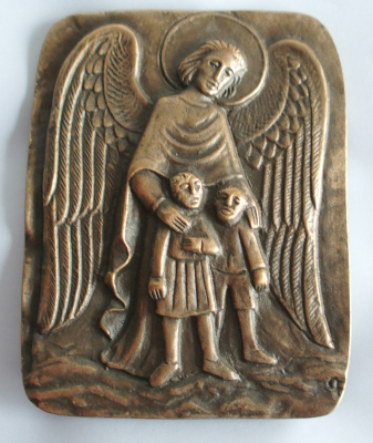 Bronze Relief Schutzengel 11x8,5cm