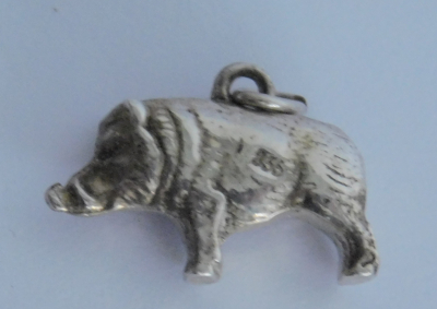 Kl. Anhänger Wildschwein Keiler Bettelarmband Kette Silber 835 plastisch 1,8cm
