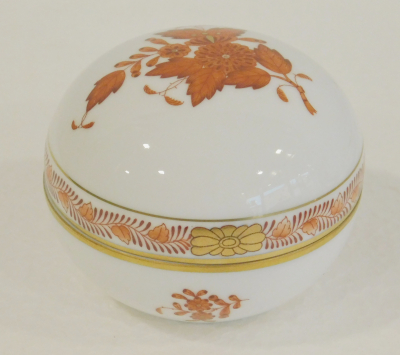 Kleine runde Deckeldose Herend Apponyi orange 6033/AOG Ø7,5cm