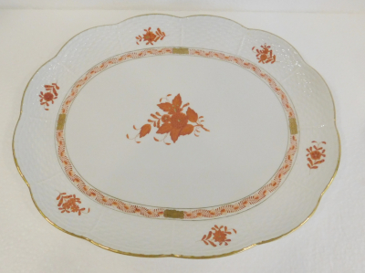 Große Platte Tablett Herend Apponyi orange 417/AOG oval 31,5x25cm