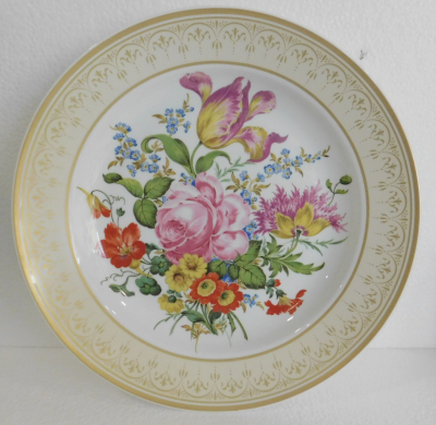 Großer Wandteller AK Kaiser Sanssouci bunte Blumen Golddekor Ø32,2cm