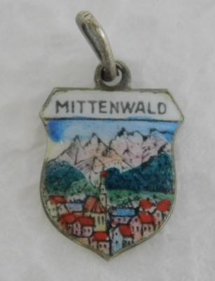 Mittenwald Ortsansicht Berge Anhänger für Bettelarmband Silber 800 Andenken