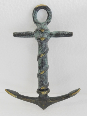 Korkenzieher Anker Schiffsanker maritime Deko Messing grün patiniert 14cm