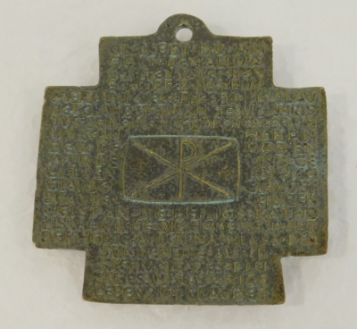 Bronze Kreuz Plakette Anhänger "Ich glaube" Kreuzigung Egino Weinert 6,2x5,8cm