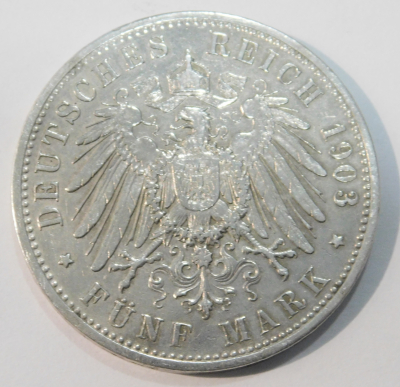 5 Mark Deutsches Reich Bayern 1903 D Otto Silber 900 27,6 g Ø3,8cm