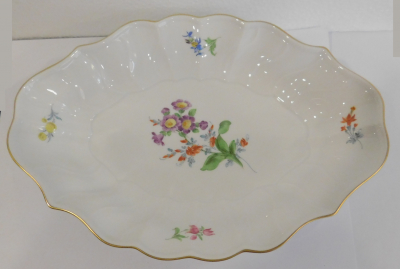 Ovale Schale Meissen bunte Blume 040110 I. Wahl geschweifter Rand 27x19cm