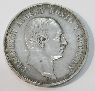 3 Mark Deutsches Reich Sachsen 1909 E Friedrich August Silber 900 16,6g Ø3,3cm