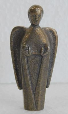 Bronze Handschmeichler kleine Skulptur Segensengel Maria Laach C. Fischbach 6,5cm