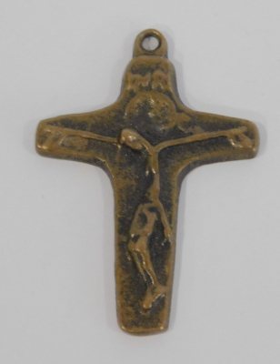 Kleines Bronze Kreuz Anhänger Relief Jesus Inri 4,7x3,4cm
