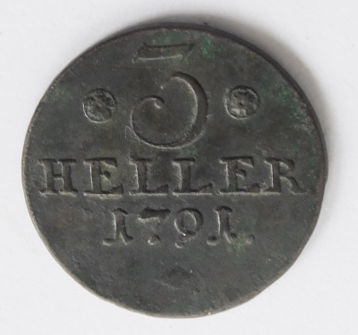 Uralte Münze 3 Heller 1791 Hessen Kassel 2,5cm