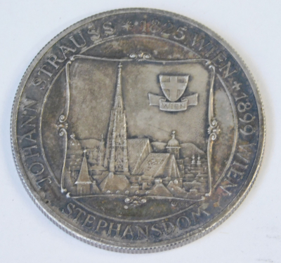 Medaille Johann Strauss / Stephansdom Wien von Bodlak Silber 925 16,12g 3,5cm