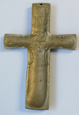 Kleines Bronze Messing Kreuz Relief Jesus Mein Heiland Mein Erlöser 9,5x6,5cm