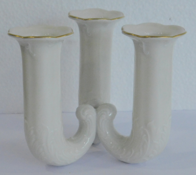 3armiger Kerzenleuchter Rosenthal Monbijou hell-creme Goldrand 12cm