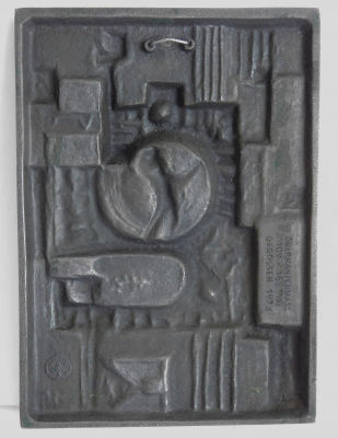 Buderus Eisenguß Relief Kunstguss KF Karl Franke Man and his world 15,7x11,2cm