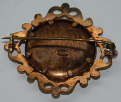Jugendstil Brosche Schaumgold Fotobrosche rotgoldfarben Ø2,3cm #b (N)