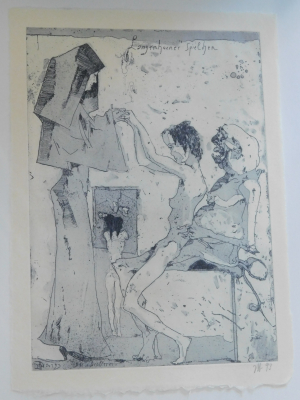 Original Radierung Langenhorner Spielchen - Drollerei von Horst Janssen 1993