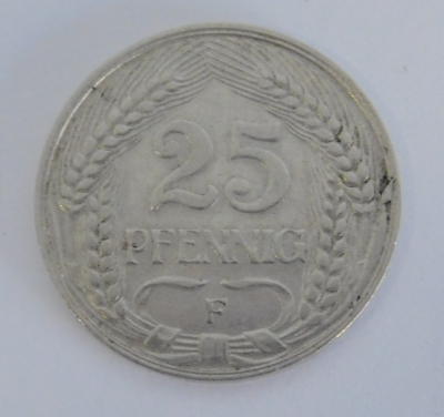 Alte Münze 25 Pfennig Deutsches Reich 1909 F Ø2,3cm