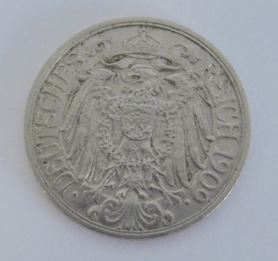 Alte Münze 25 Pfennig Deutsches Reich 1909 F Ø2,3cm