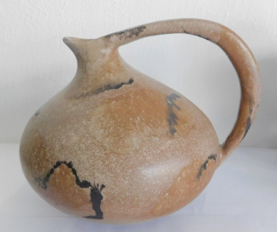 Keramik Vase Henkelvase Ruscha 313 Tschörner braun-grau-schwarz Lava 15,5cm #b