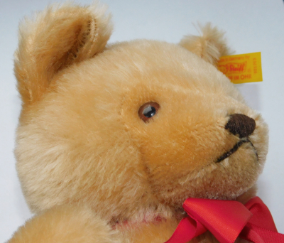 Original Steiff Teddy Bär Nr. 001253 Knopf Fähnchen Schleife Brummstimme 32cm (N)