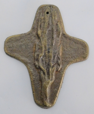 Kleines Bronze Kreuz mit Art Flamme 8,4x6,8cm