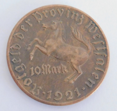 Alte Münze Notgeld Provinz Westfalen 1921 10 Mark Minister vom Stein Ø3,8cm