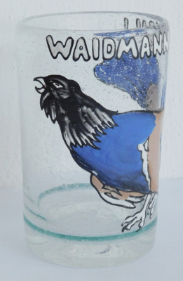 Glas Waidmanns Heil Birkhahn Auerhahn in Email nach Ludwig Hohlwein ? 12cm