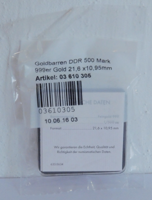 1/500 Unze Gold 999 - 500 Mark DDR