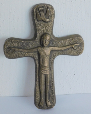 Bronze Kreuz Jesus Taube 14,8x11cm #26