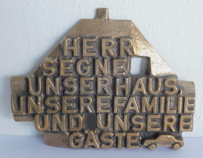 Bronze Relief Haussegen Herr segne unser Haus Familie Gäste 15,5x12cm