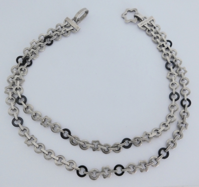 Edle Kette Collier Montblanc Star Collection 2reihig Silber 925 Onyx 40cm 92g