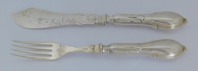 2tlg Jugendstil Fischbesteck Art Krupp Berndorf Austria versilbert Gabel Messer