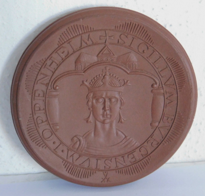 Medaille Plakette Oppenheim Siegel Stadtrecht Meissen Böttger Porzellan Ø6,5cm