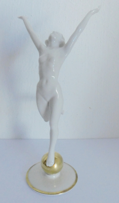 Figur Sonnenkind Akt weiß Goldkugel Hutschenreuther Kunstabteilg. Tutter 22cm #b