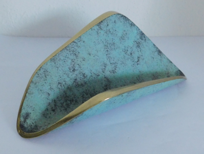 Vintage Stiftablage / Briefständer / Zettelhalter grün patiniert 14,7x6 H5,8cm