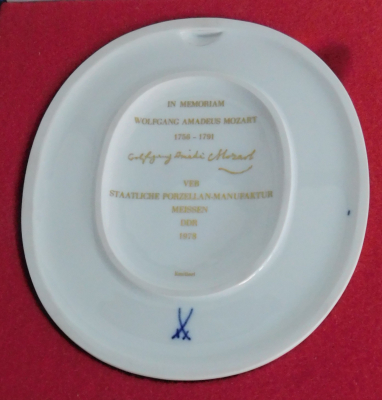 Wandbild Plakette Meissen Wolfgang Amadeus Mozart I. Wahl 16,7x14,3cm