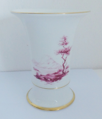 Trichtervase Höchst handbemalt Landschaft Camaieu purpur I. Wahl Vase 14,5cm