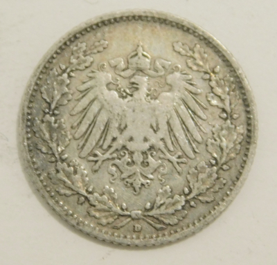 1/2 Mark Deutsches Reich 1905 D Silber 900 2,7g Ø2cm