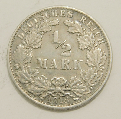 1/2 Mark Deutsches Reich 19018 J Silber 900 2,7g Ø2cm