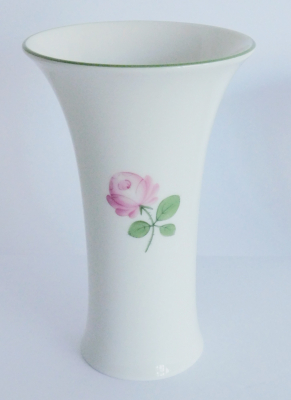 Vase Augarten Wien Dekor 5089 Wiener Rose Rote Rose grüner Rand 103 / 1 1/2 15cm