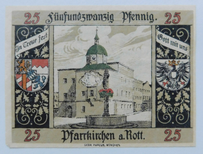 Altes Notgeld Pfarrkirchen a. Rott. 25 Pfennig Kriegsnotgeld