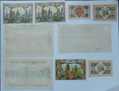 9x Notgeld Mainz 10 25 50 Pfennig 1921 50+100 Millionen 20 Milliarden 1923